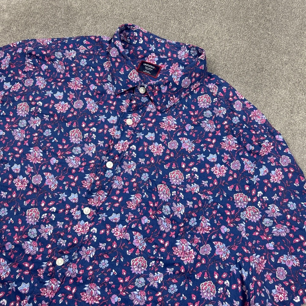 UNTUCKit Shirt Mens 2XL Reg Fit 100% Linen Button Up Floral Short Sleeve Casual